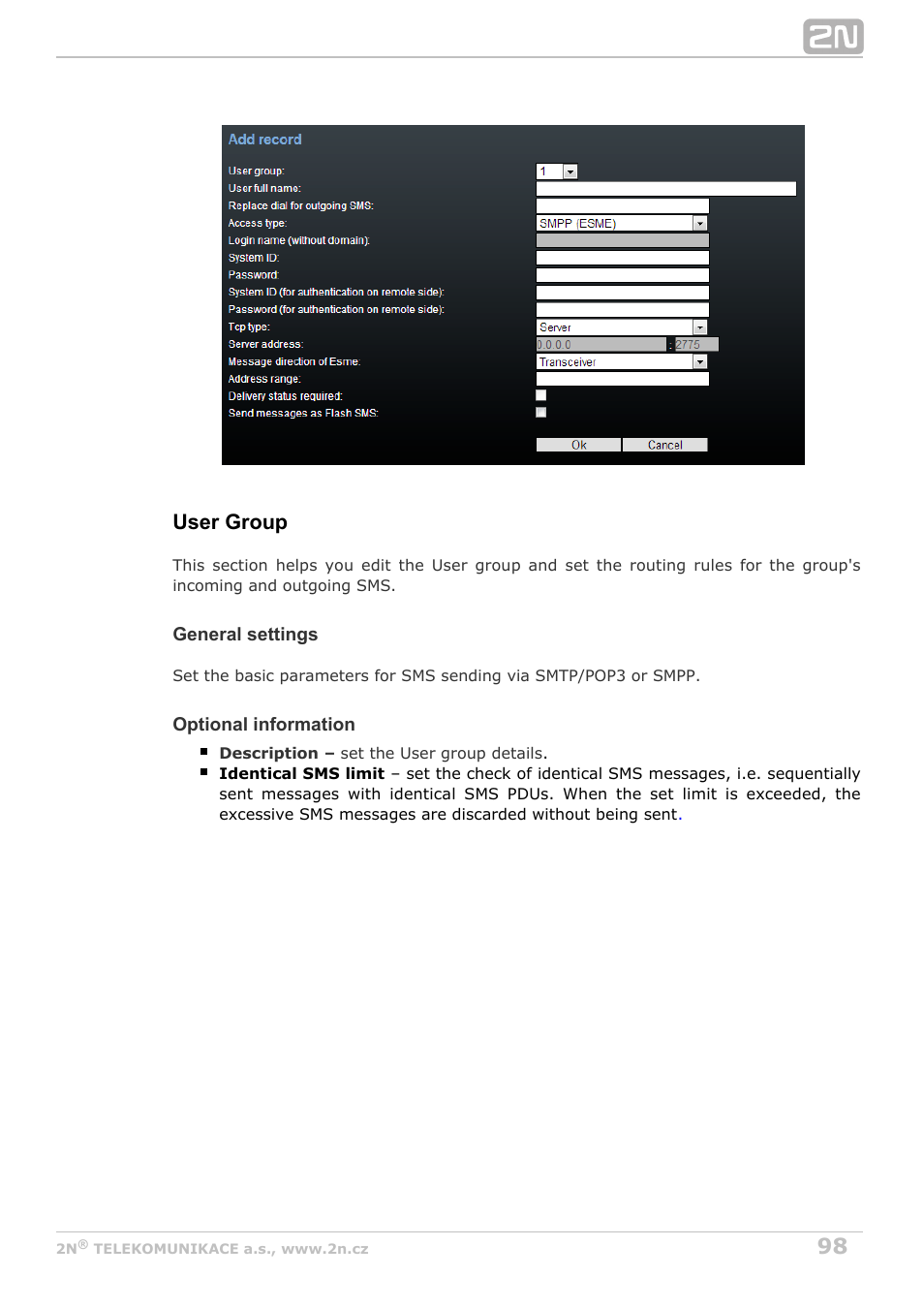 User group | 2N StarGate/BlueTower v5.4 User Manual | Page 98 / 194