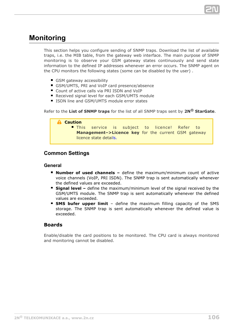 Monitoring, Common settings | 2N StarGate/BlueTower v5.3 User Manual | Page 106 / 192