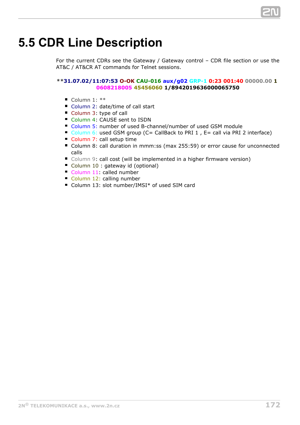 5 cdr line description | 2N StarGate/BlueTower v5.3 User Manual | Page 172 / 192