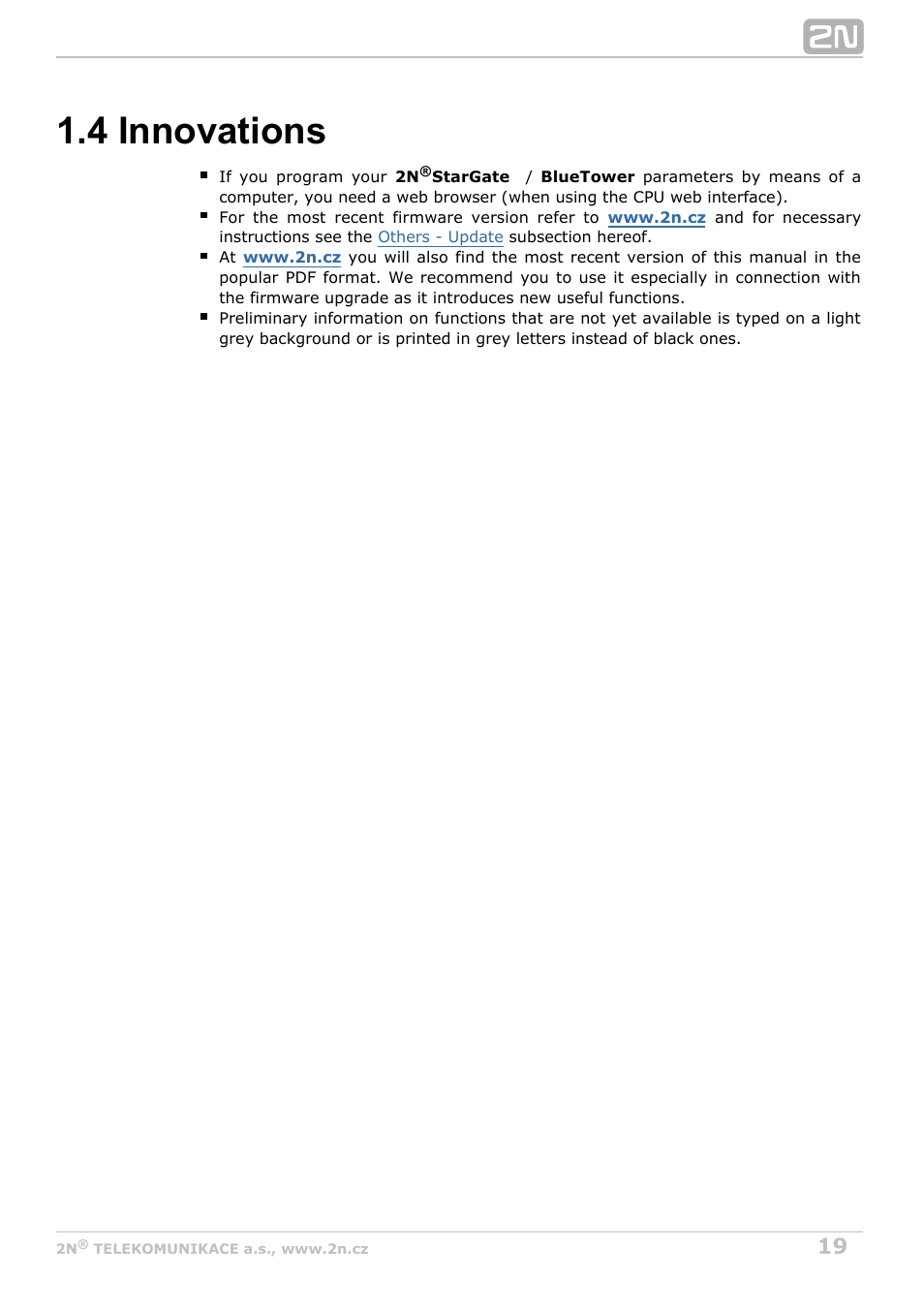 4 innovations | 2N StarGate/BlueTower v5.3 User Manual | Page 19 / 192