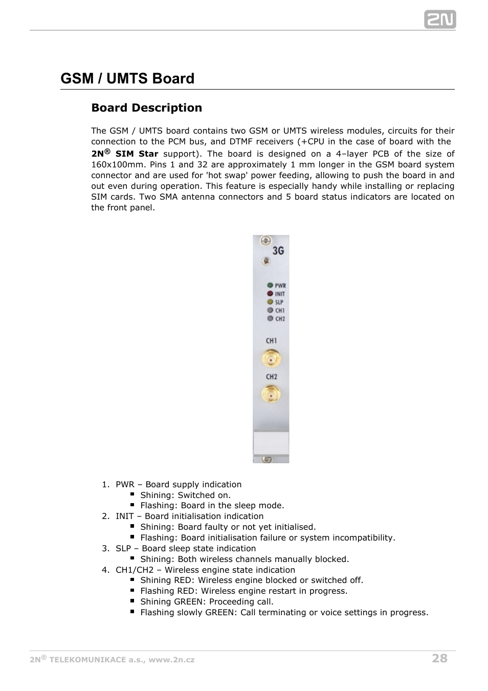 Gsm / umts board, Board description | 2N StarGate/BlueTower v5.3 User Manual | Page 28 / 192