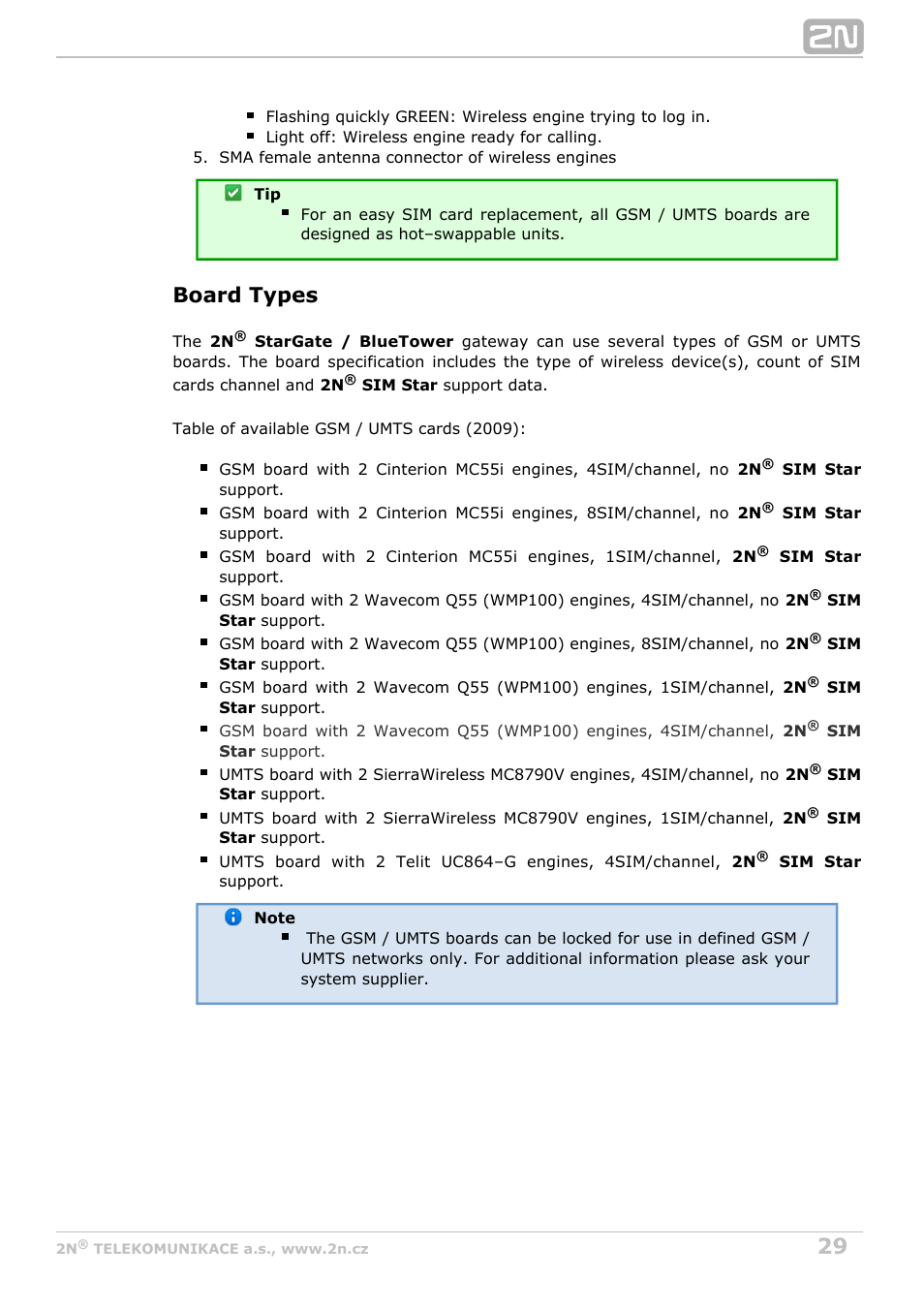 Board types | 2N StarGate/BlueTower v5.3 User Manual | Page 29 / 192