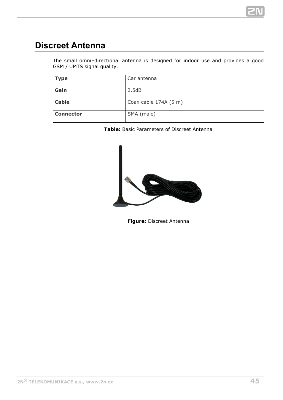 Discreet antenna | 2N StarGate/BlueTower v5.3 User Manual | Page 45 / 192