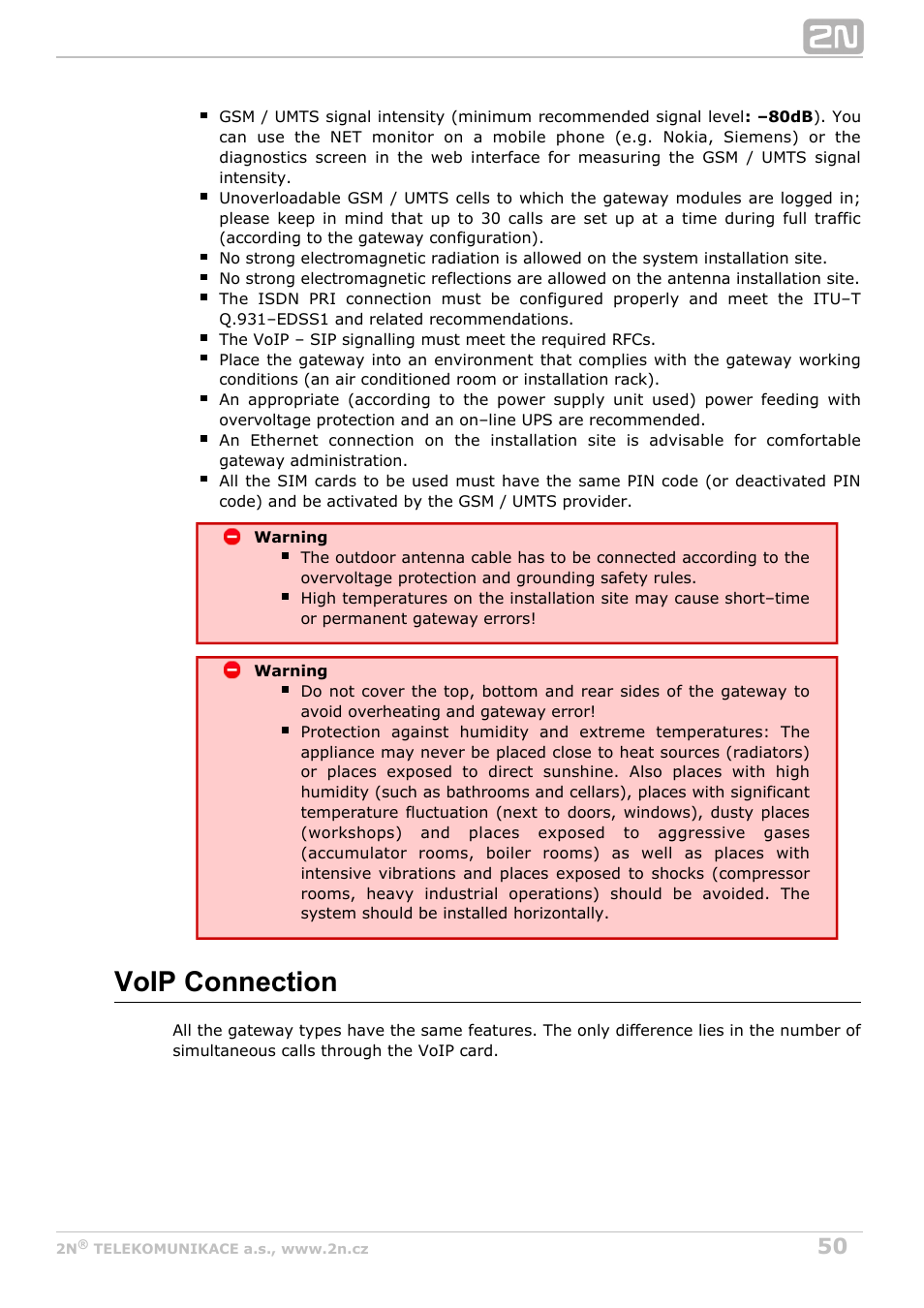 Voip connection | 2N StarGate/BlueTower v5.3 User Manual | Page 50 / 192