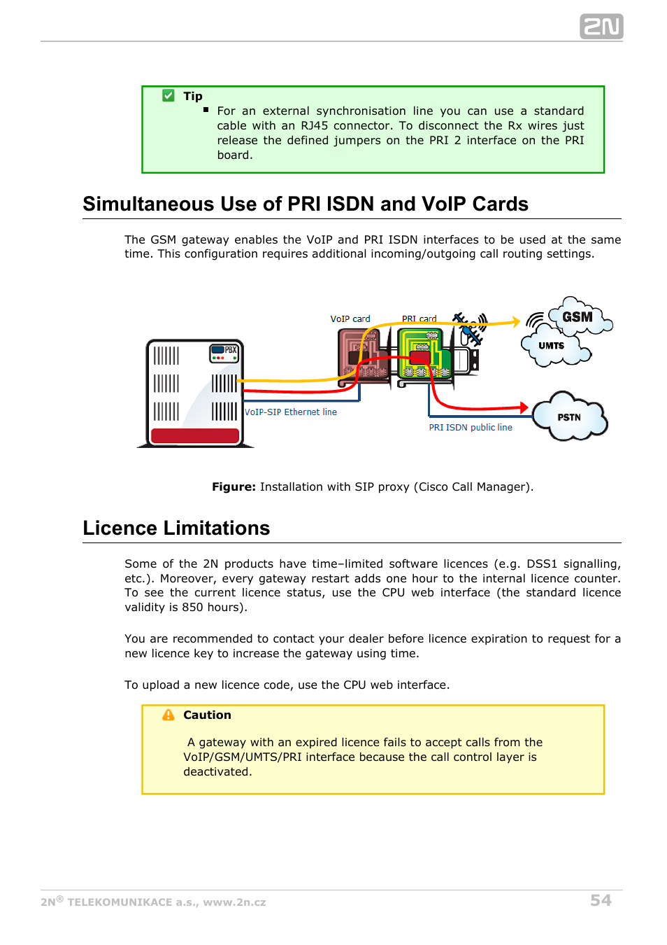 Simultaneous use of pri isdn and voip cards, Licence limitations | 2N StarGate/BlueTower v5.3 User Manual | Page 54 / 192