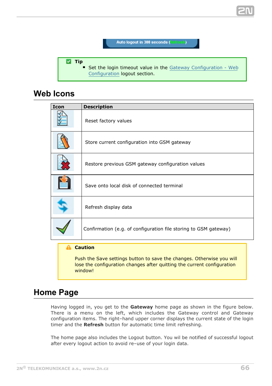 Web icons, Home page | 2N StarGate/BlueTower v5.3 User Manual | Page 66 / 192