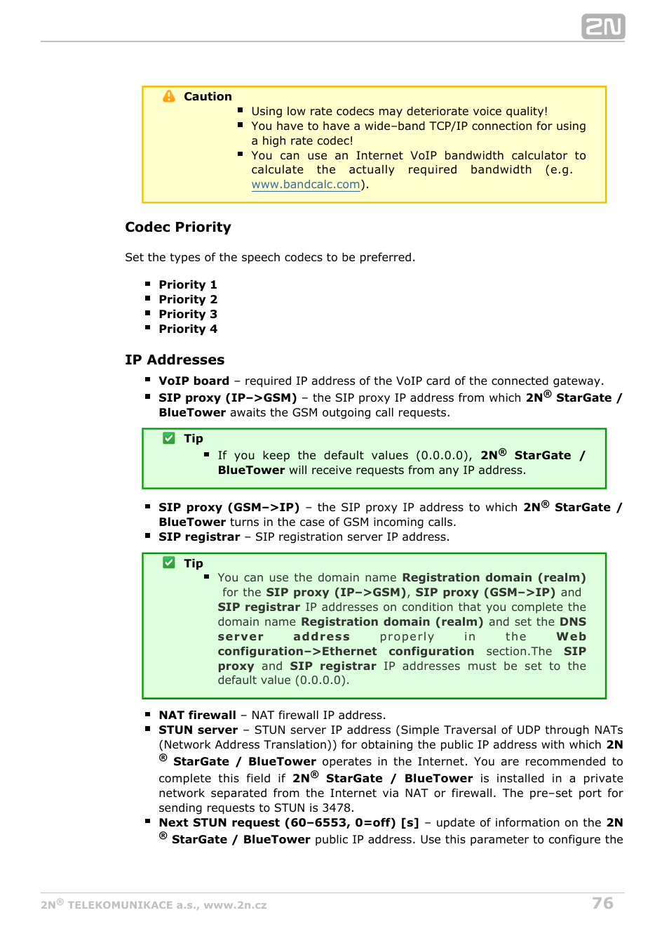 2N StarGate/BlueTower v5.3 User Manual | Page 76 / 192