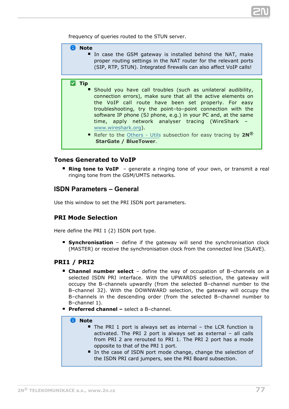 Isdn parameters – general | 2N StarGate/BlueTower v5.3 User Manual | Page 77 / 192