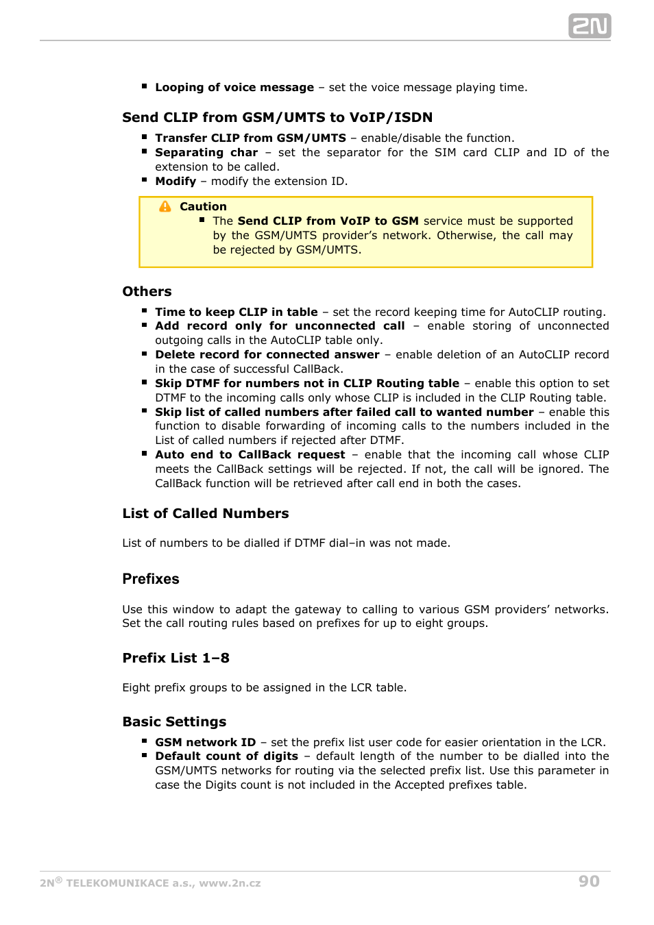 Prefixes | 2N StarGate/BlueTower v5.3 User Manual | Page 90 / 192