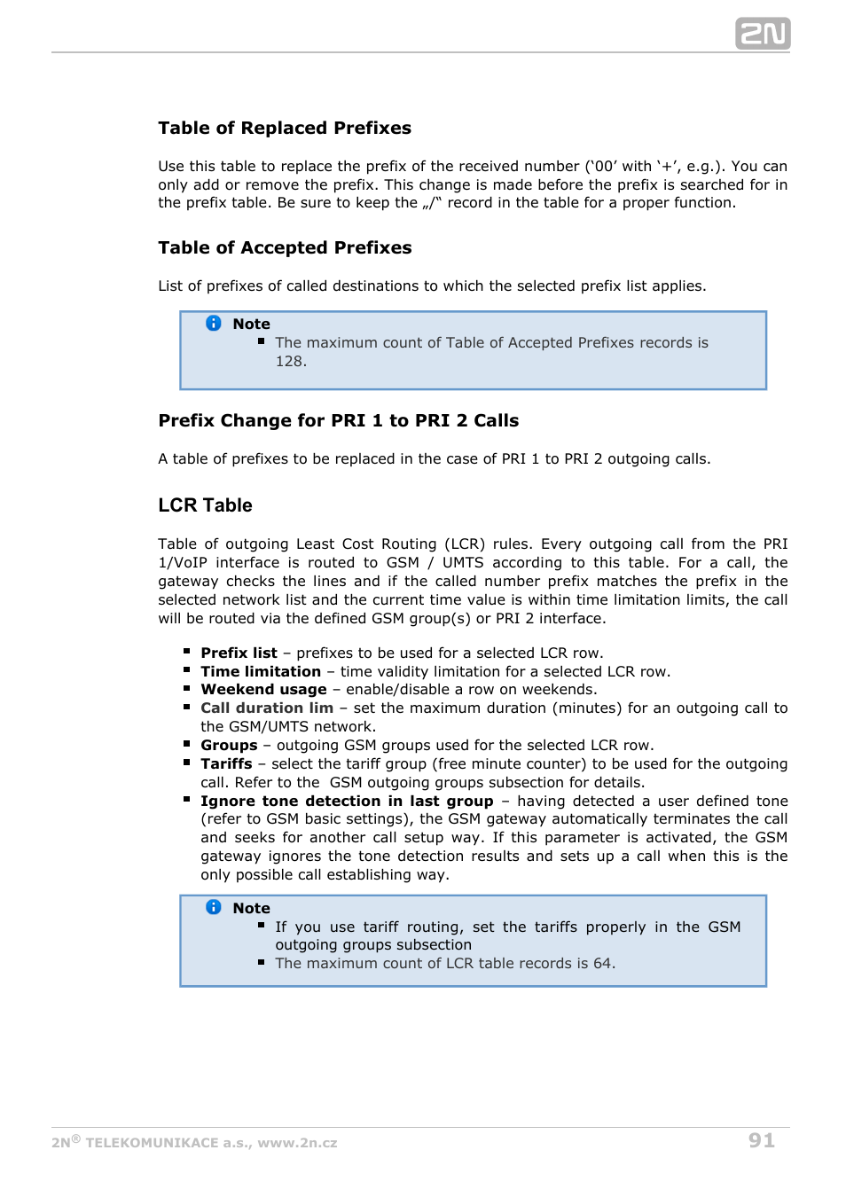 Lcr table | 2N StarGate/BlueTower v5.3 User Manual | Page 91 / 192