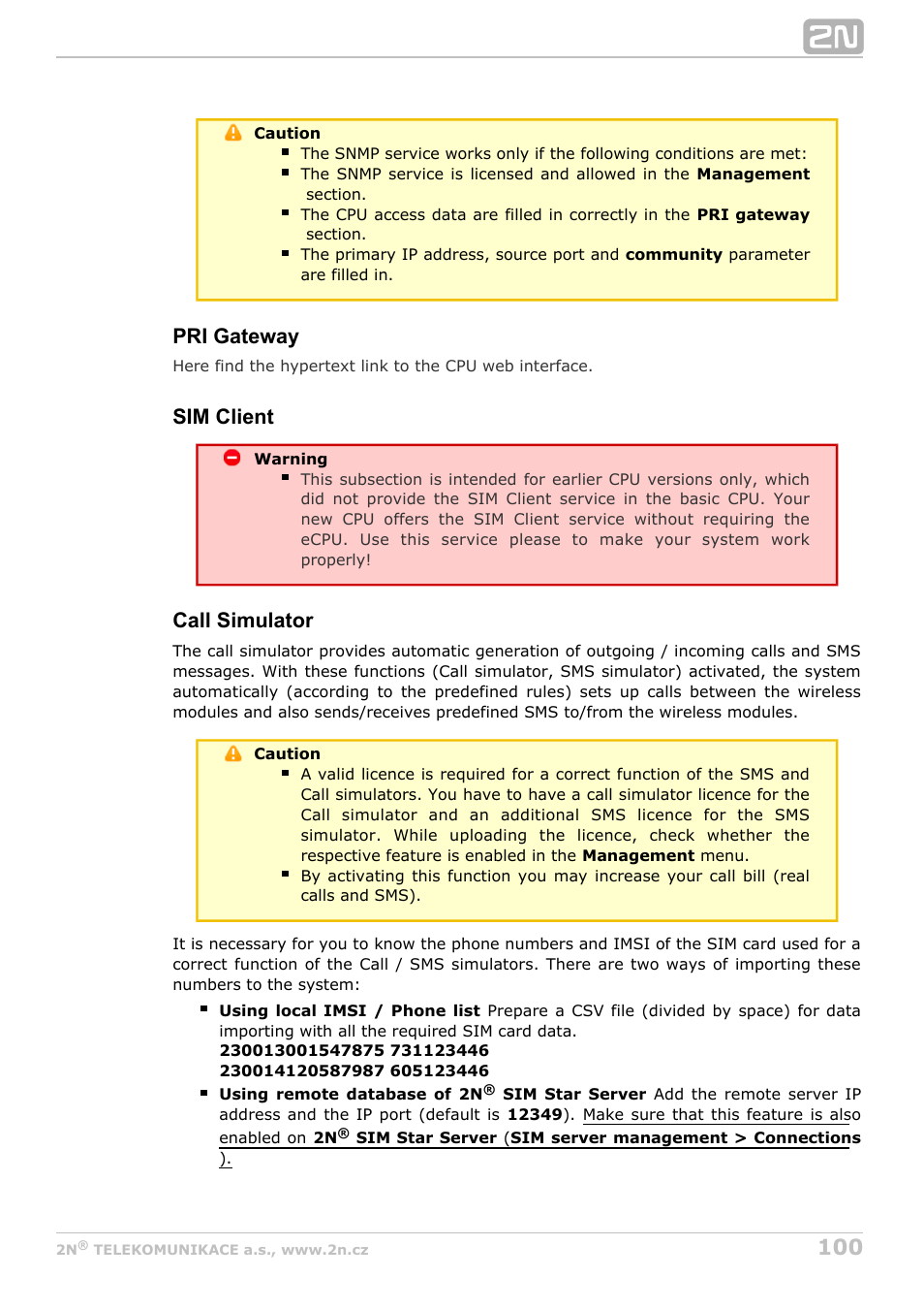 Pri gateway, Sim client, Call simulator | 2N StarGate/BlueTower v5.2 User Manual | Page 100 / 162