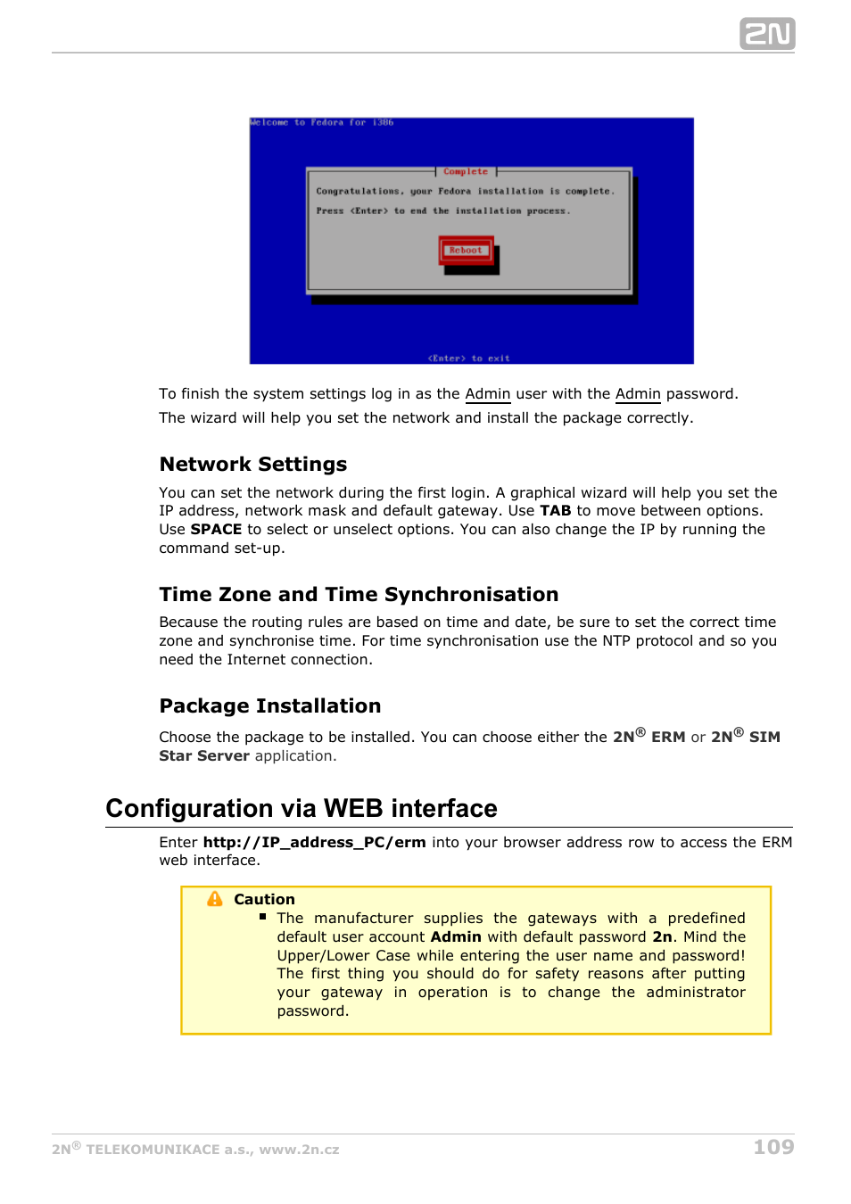 Configuration via web interface, Network settings, Time zone and time synchronisation | Package installation | 2N StarGate/BlueTower v5.2 User Manual | Page 109 / 162