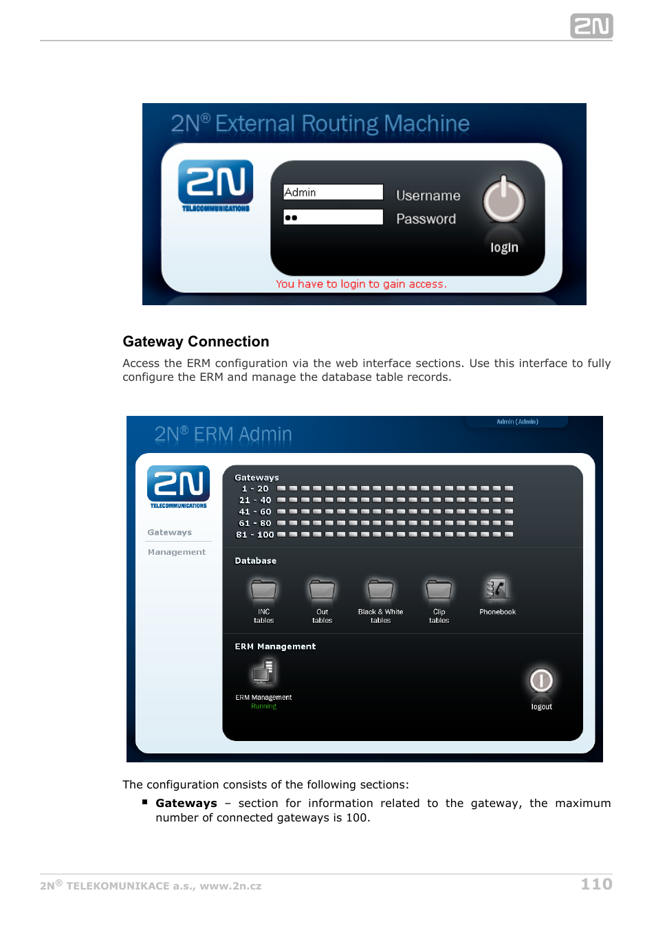 Gateway connection | 2N StarGate/BlueTower v5.2 User Manual | Page 110 / 162