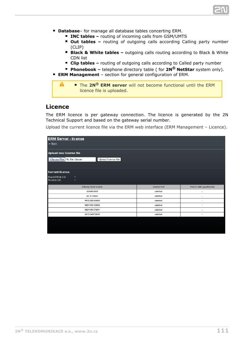 Licence | 2N StarGate/BlueTower v5.2 User Manual | Page 111 / 162