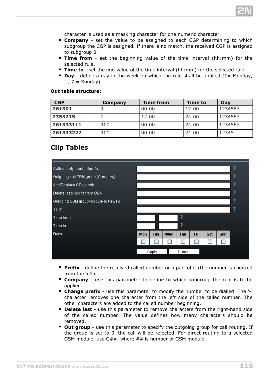 Clip tables | 2N StarGate/BlueTower v5.2 User Manual | Page 115 / 162