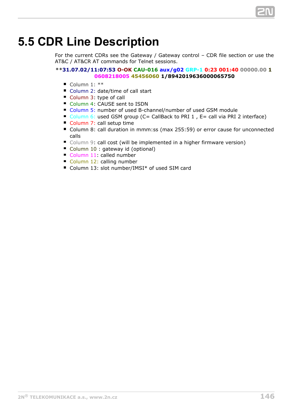 5 cdr line description | 2N StarGate/BlueTower v5.2 User Manual | Page 146 / 162