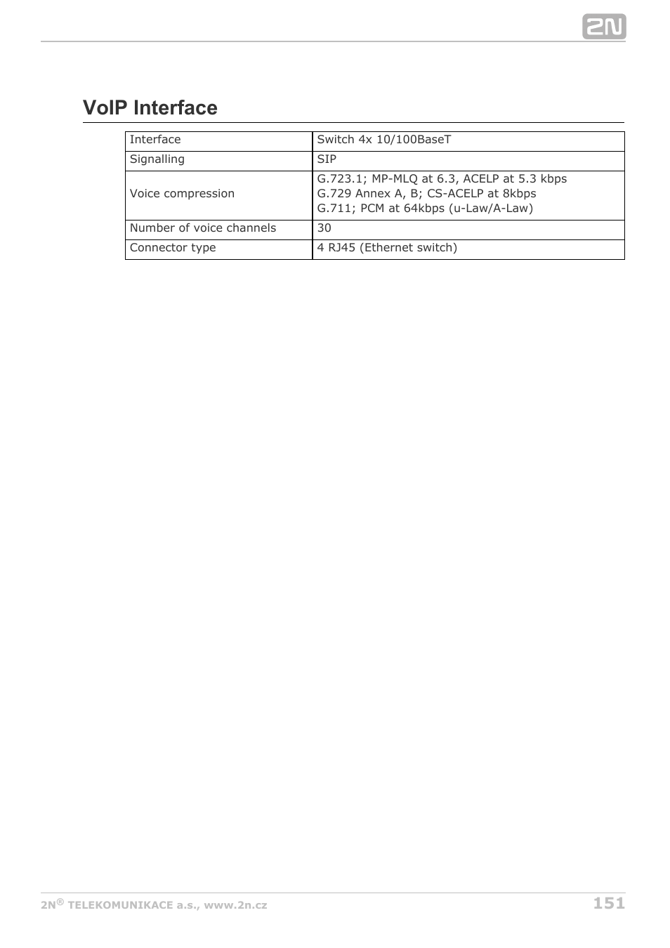 Voip interface | 2N StarGate/BlueTower v5.2 User Manual | Page 151 / 162