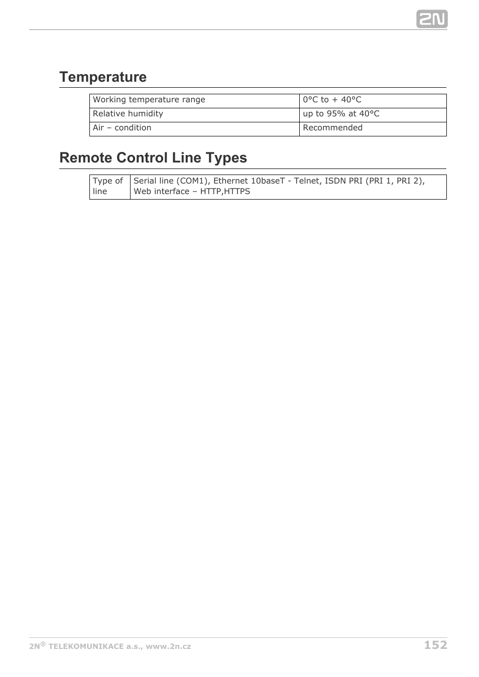 Temperature, Remote control line types | 2N StarGate/BlueTower v5.2 User Manual | Page 152 / 162