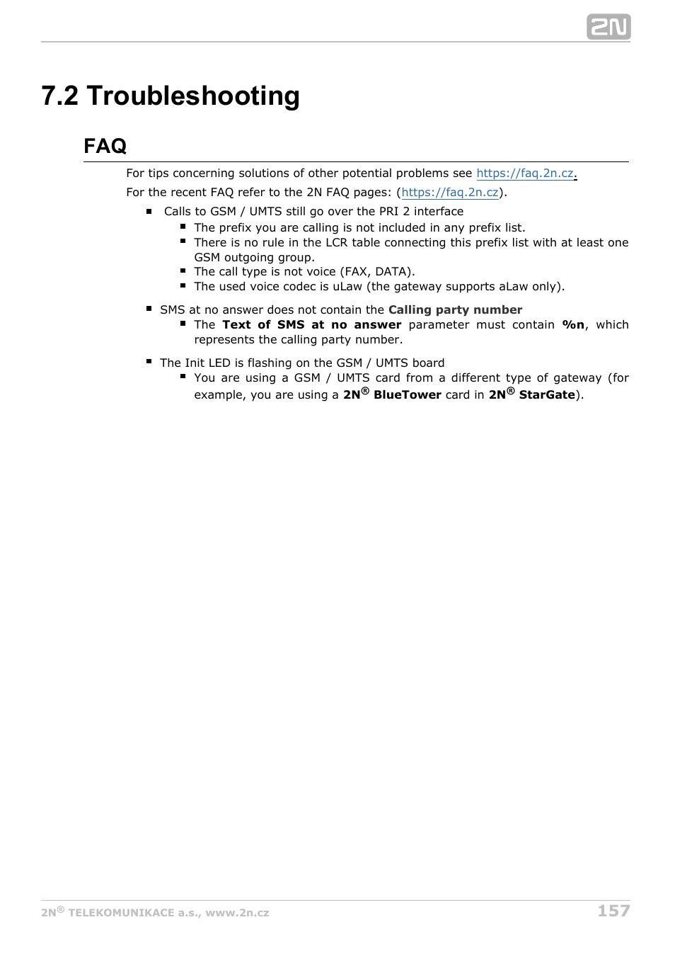 2 troubleshooting | 2N StarGate/BlueTower v5.2 User Manual | Page 157 / 162