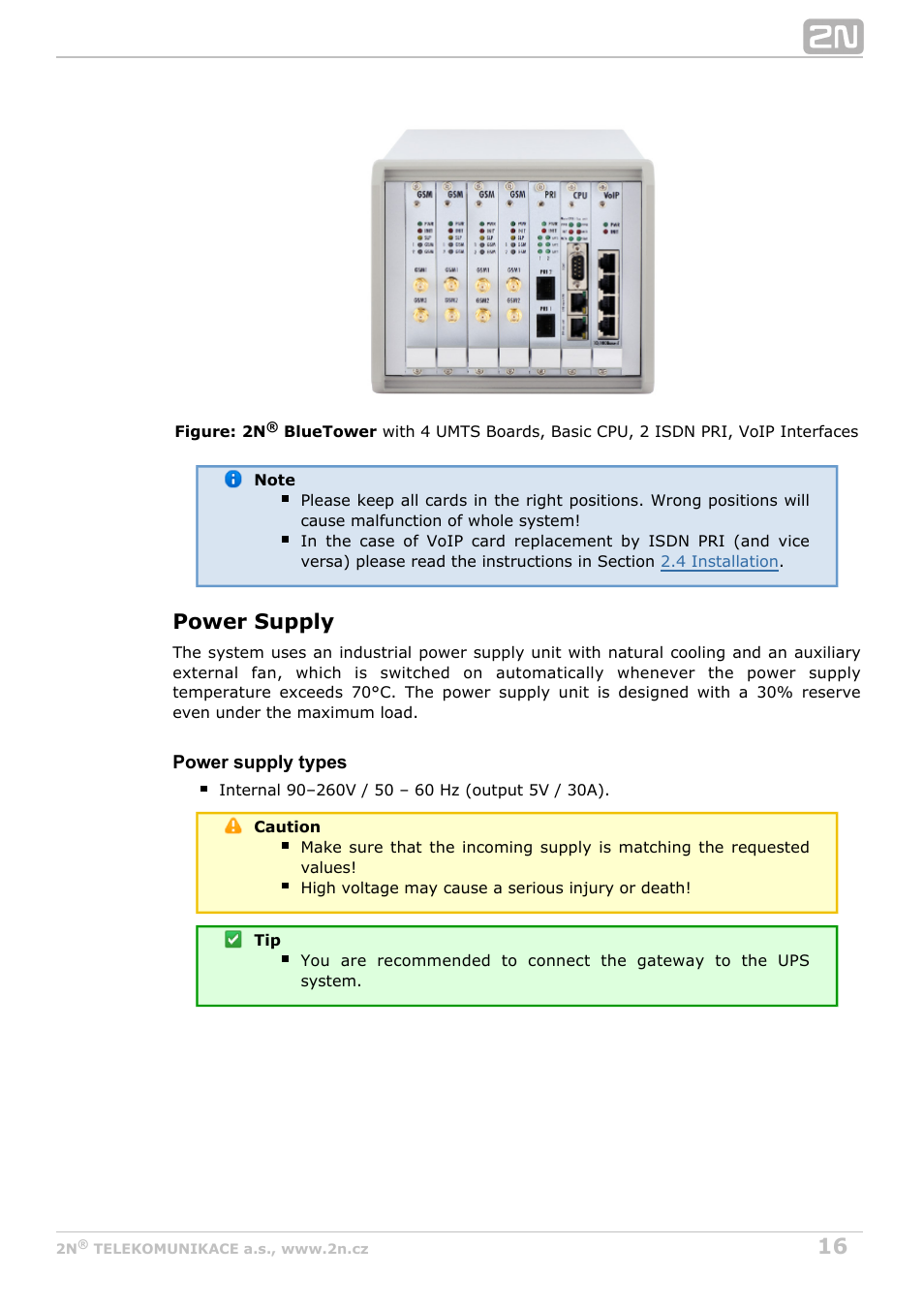 Power supply | 2N StarGate/BlueTower v5.2 User Manual | Page 16 / 162