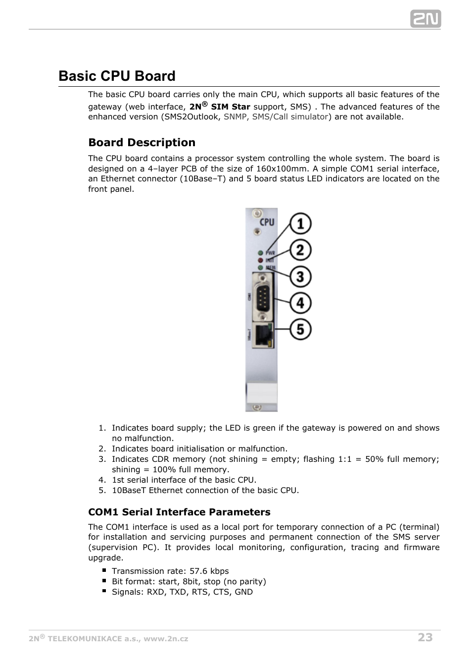 Basic cpu board, Board description | 2N StarGate/BlueTower v5.2 User Manual | Page 23 / 162