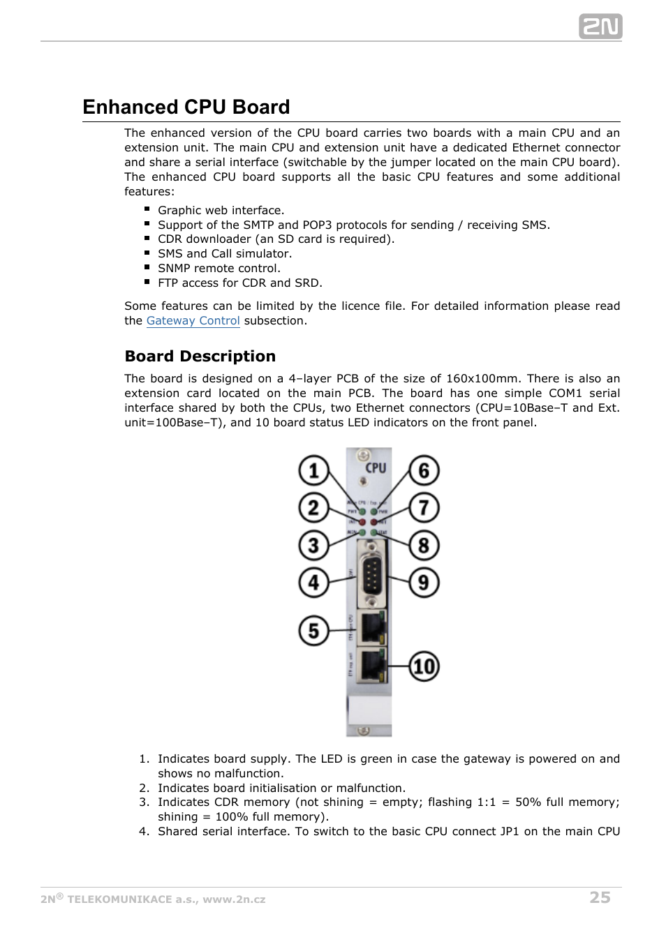 Enhanced cpu board, Board description | 2N StarGate/BlueTower v5.2 User Manual | Page 25 / 162