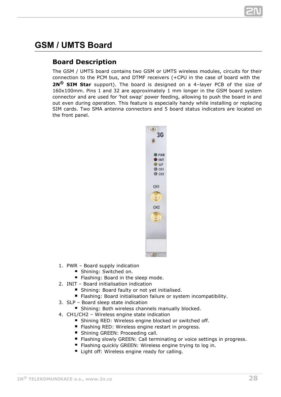 Gsm / umts board, Board description | 2N StarGate/BlueTower v5.2 User Manual | Page 28 / 162