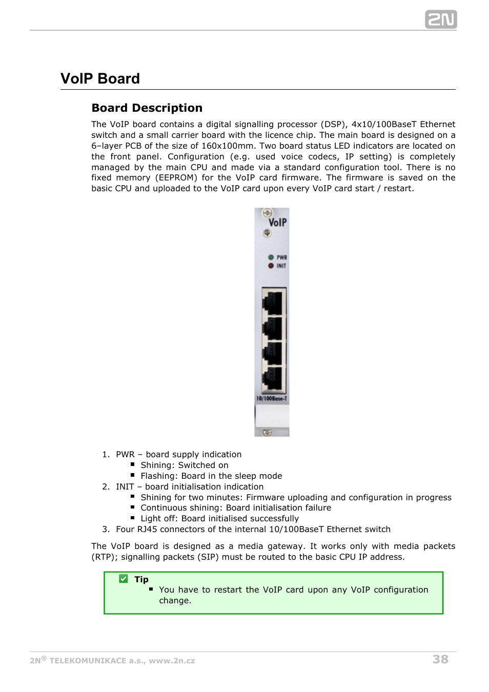 Voip board, Board description | 2N StarGate/BlueTower v5.2 User Manual | Page 38 / 162