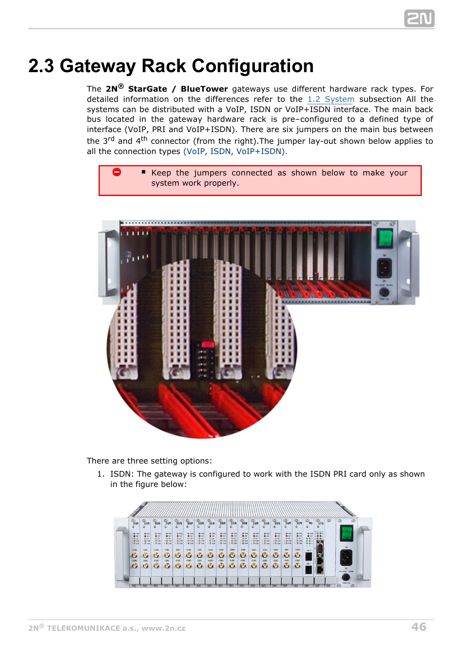 3 gateway rack configuration | 2N StarGate/BlueTower v5.2 User Manual | Page 46 / 162