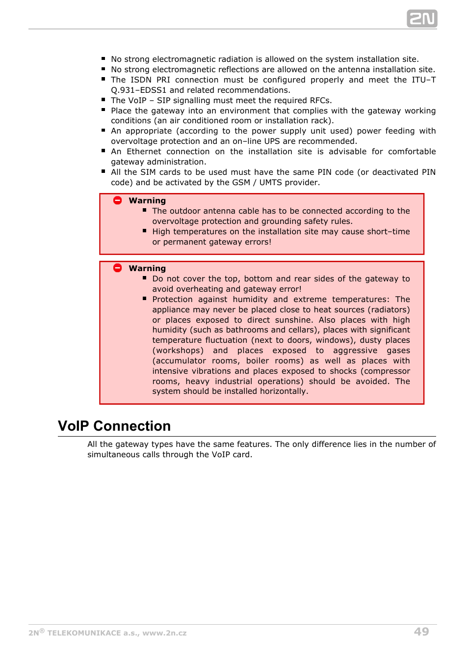 Voip connection | 2N StarGate/BlueTower v5.2 User Manual | Page 49 / 162