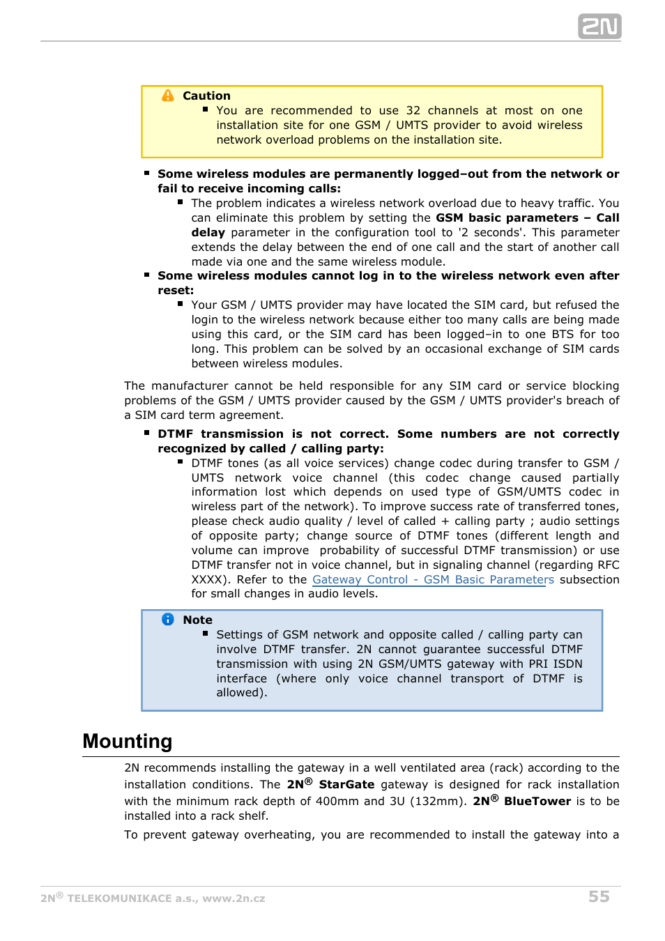 Mounting | 2N StarGate/BlueTower v5.2 User Manual | Page 55 / 162