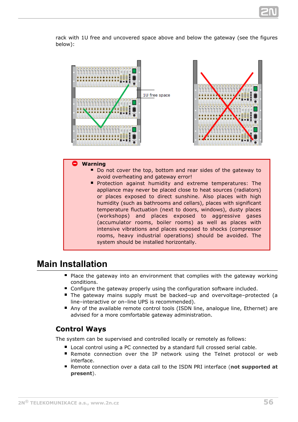 Main installation, Control ways | 2N StarGate/BlueTower v5.2 User Manual | Page 56 / 162