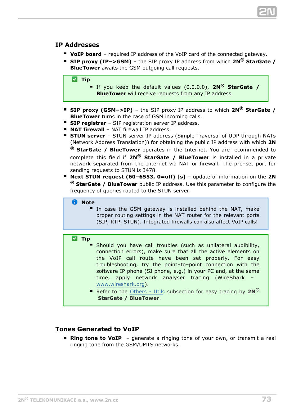 2N StarGate/BlueTower v5.2 User Manual | Page 73 / 162