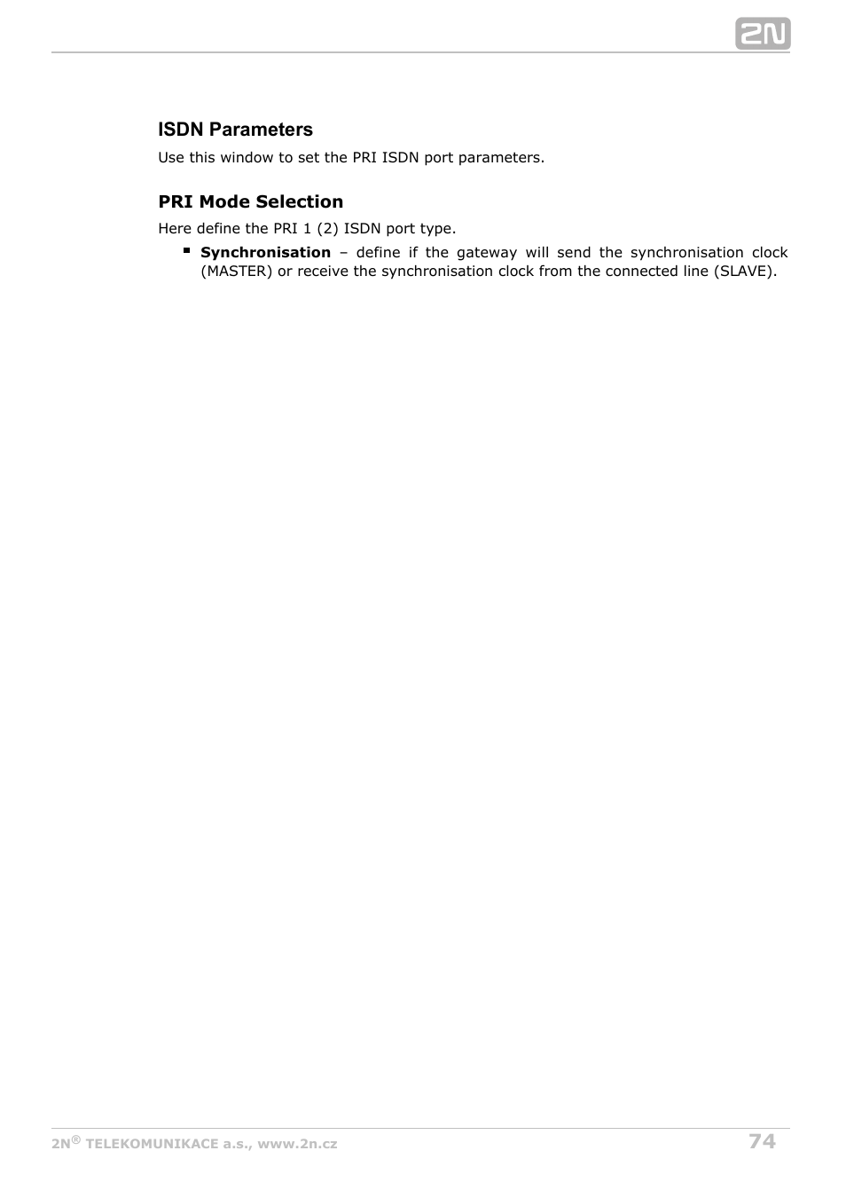 Isdn parameters | 2N StarGate/BlueTower v5.2 User Manual | Page 74 / 162