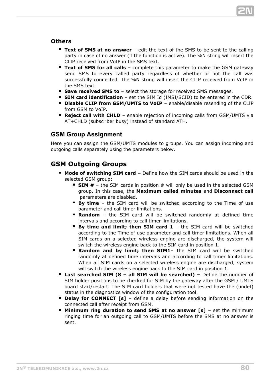 Gsm group assignment, Gsm outgoing groups | 2N StarGate/BlueTower v5.2 User Manual | Page 80 / 162