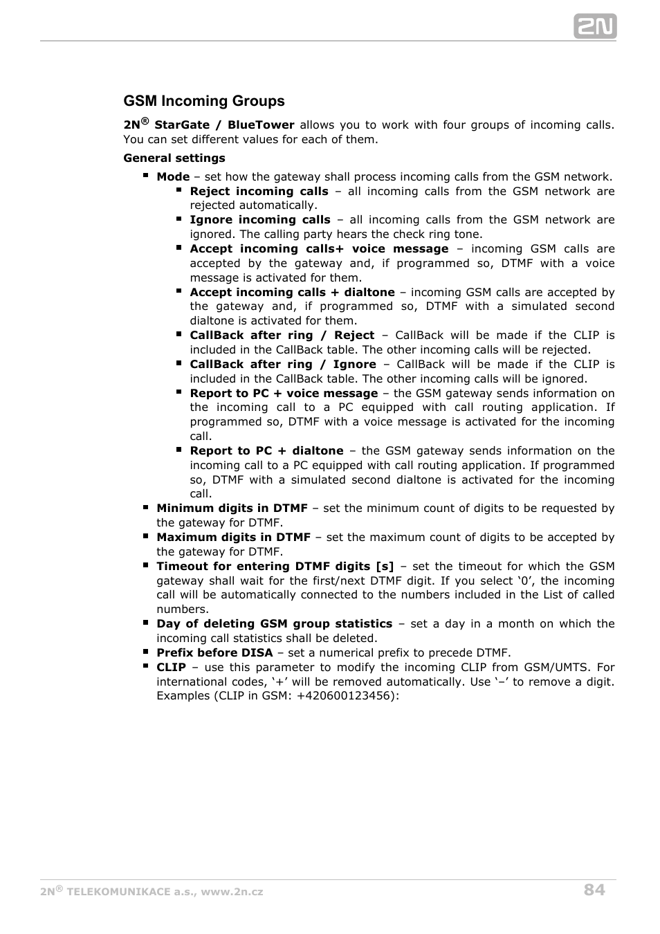 Gsm incoming groups | 2N StarGate/BlueTower v5.2 User Manual | Page 84 / 162