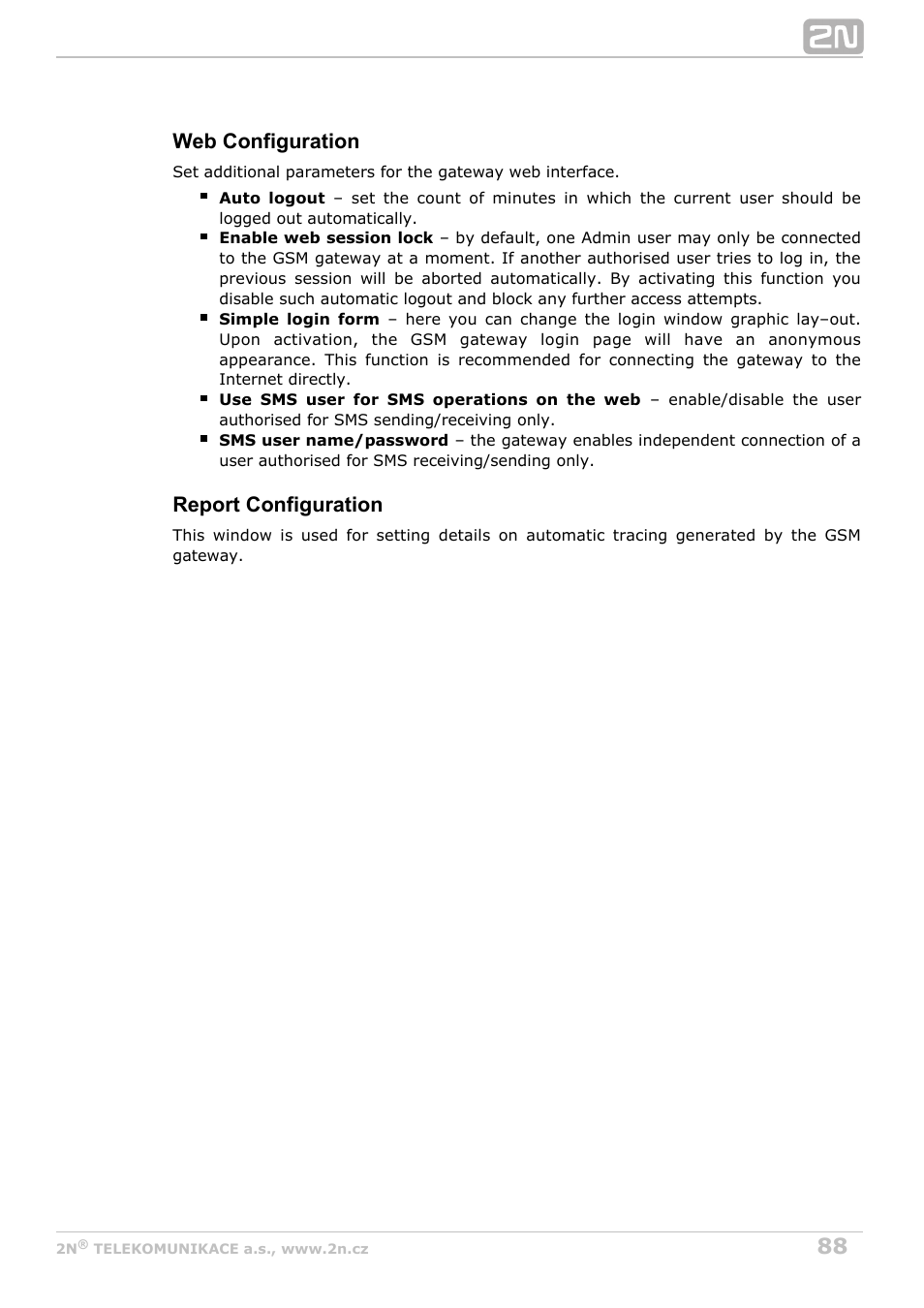 Web configuration, Report configuration | 2N StarGate/BlueTower v5.2 User Manual | Page 88 / 162