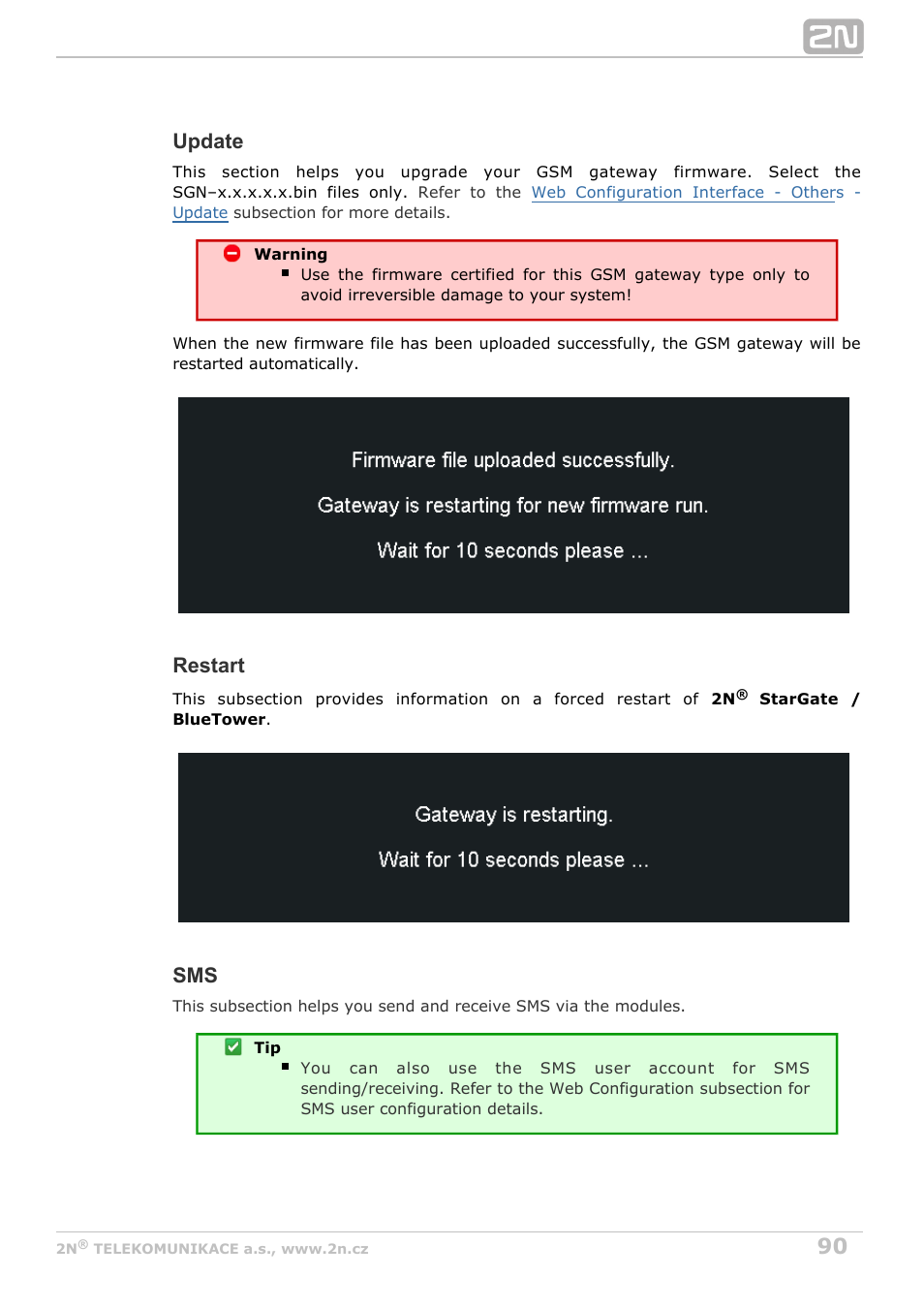 Update, Restart | 2N StarGate/BlueTower v5.2 User Manual | Page 90 / 162