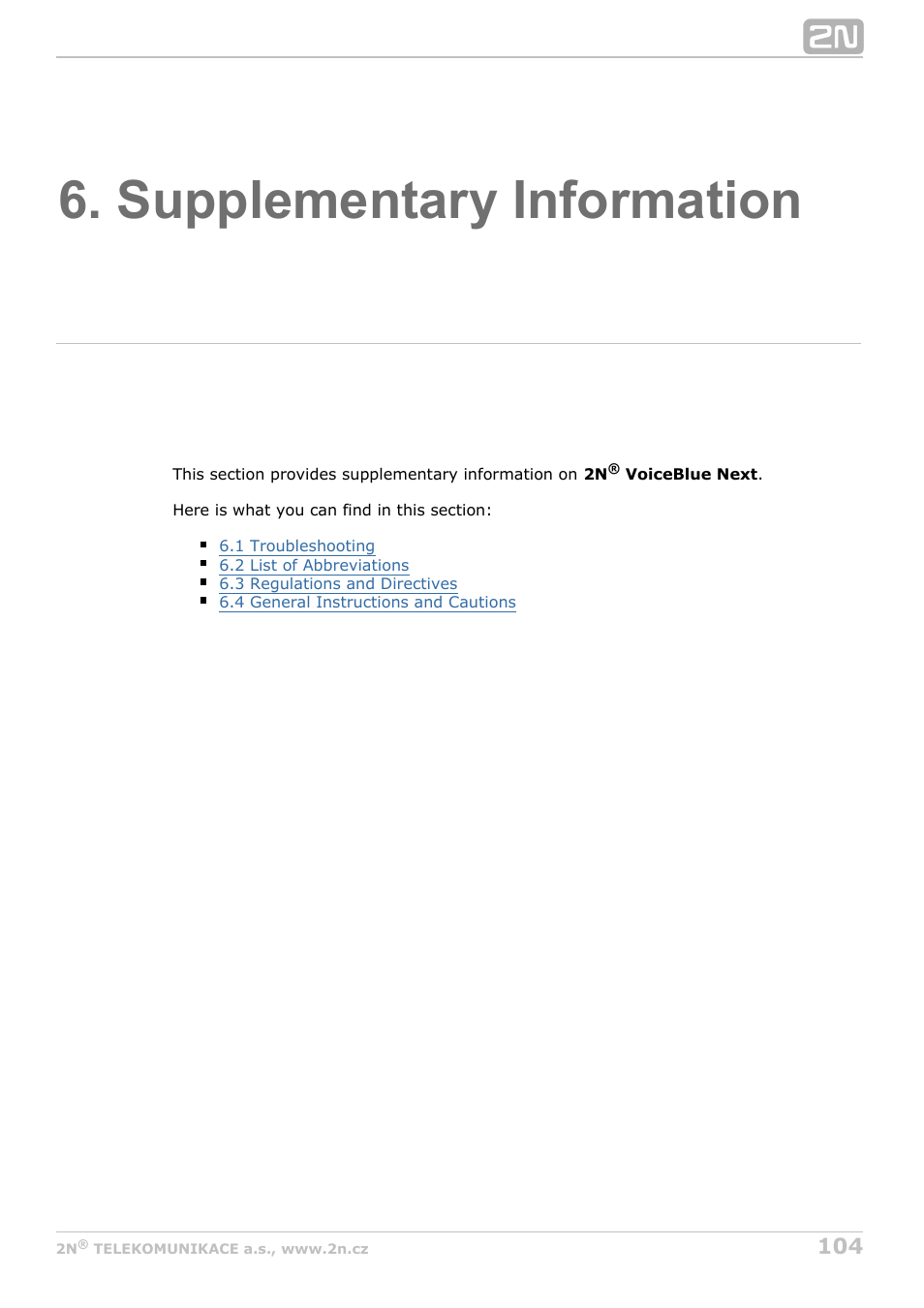 Supplementary information | 2N VoiceBlue Next v3.7 User Manual | Page 104 / 111