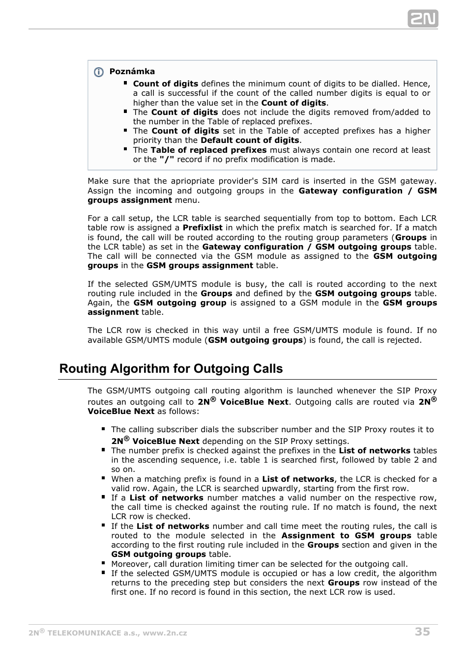 Routing algorithm for outgoing calls | 2N VoiceBlue Next v3.7 User Manual | Page 35 / 111