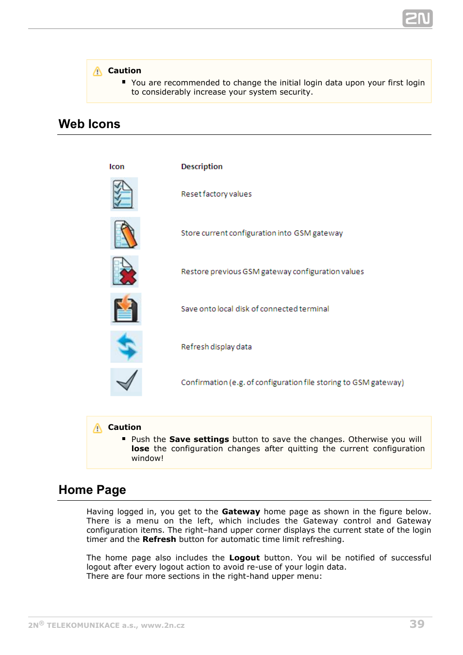 Web icons home page | 2N VoiceBlue Next v3.7 User Manual | Page 39 / 111