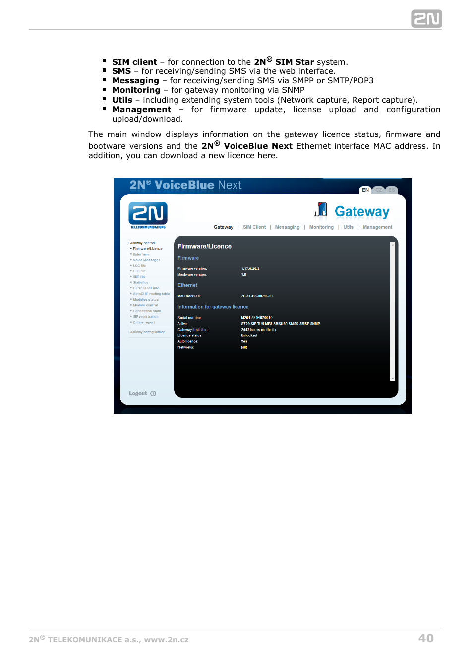 2N VoiceBlue Next v3.7 User Manual | Page 40 / 111