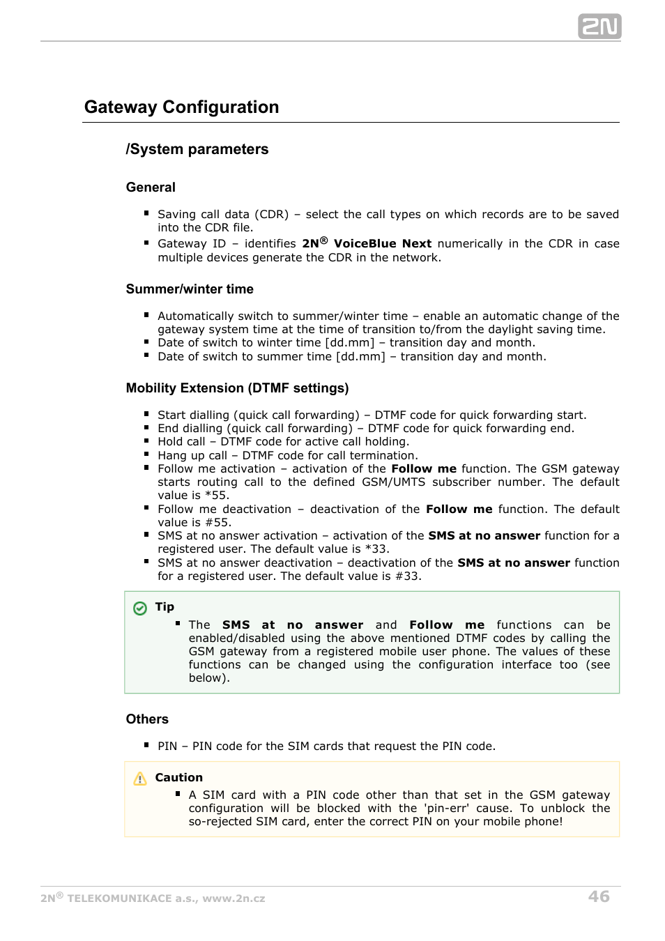 Gateway configuration, System parameters | 2N VoiceBlue Next v3.7 User Manual | Page 46 / 111