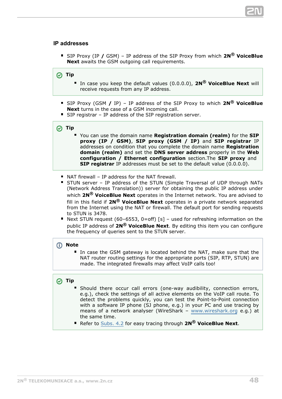 2N VoiceBlue Next v3.7 User Manual | Page 48 / 111