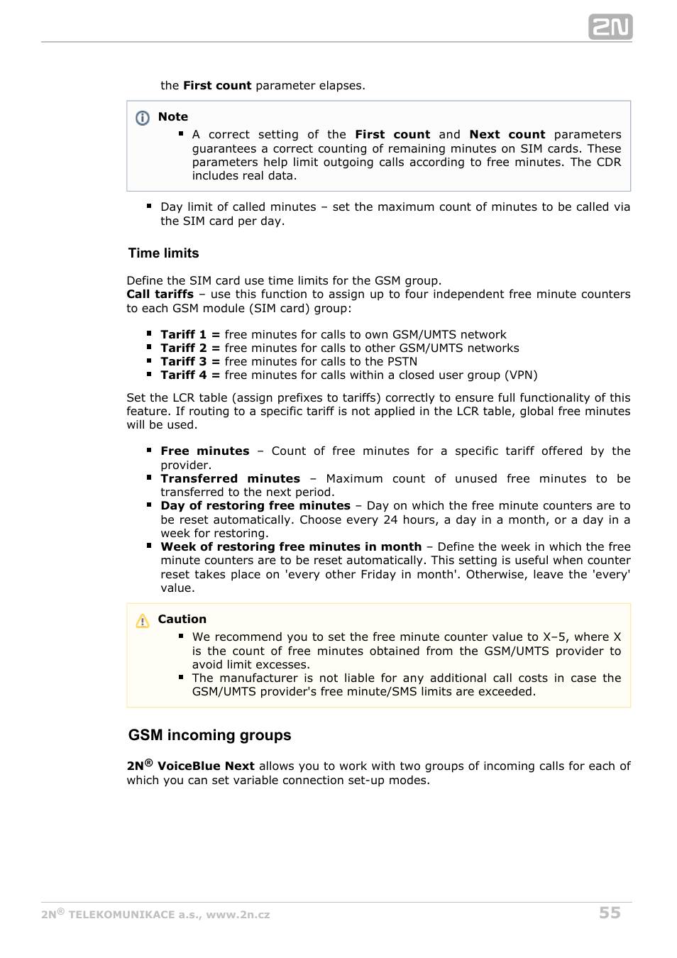 Gsm incoming groups | 2N VoiceBlue Next v3.7 User Manual | Page 55 / 111