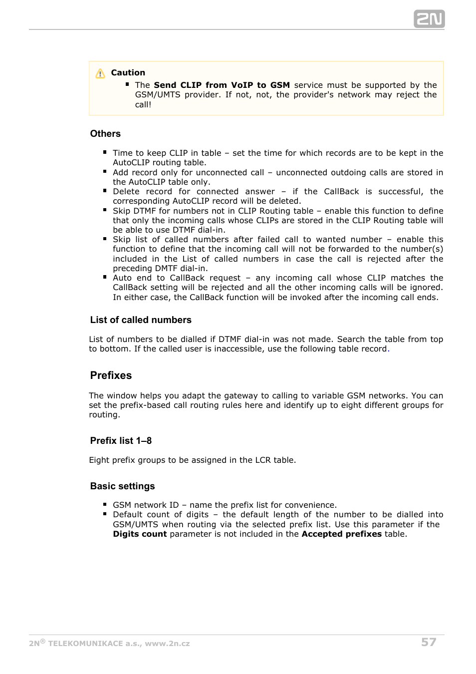 Prefixes | 2N VoiceBlue Next v3.7 User Manual | Page 57 / 111