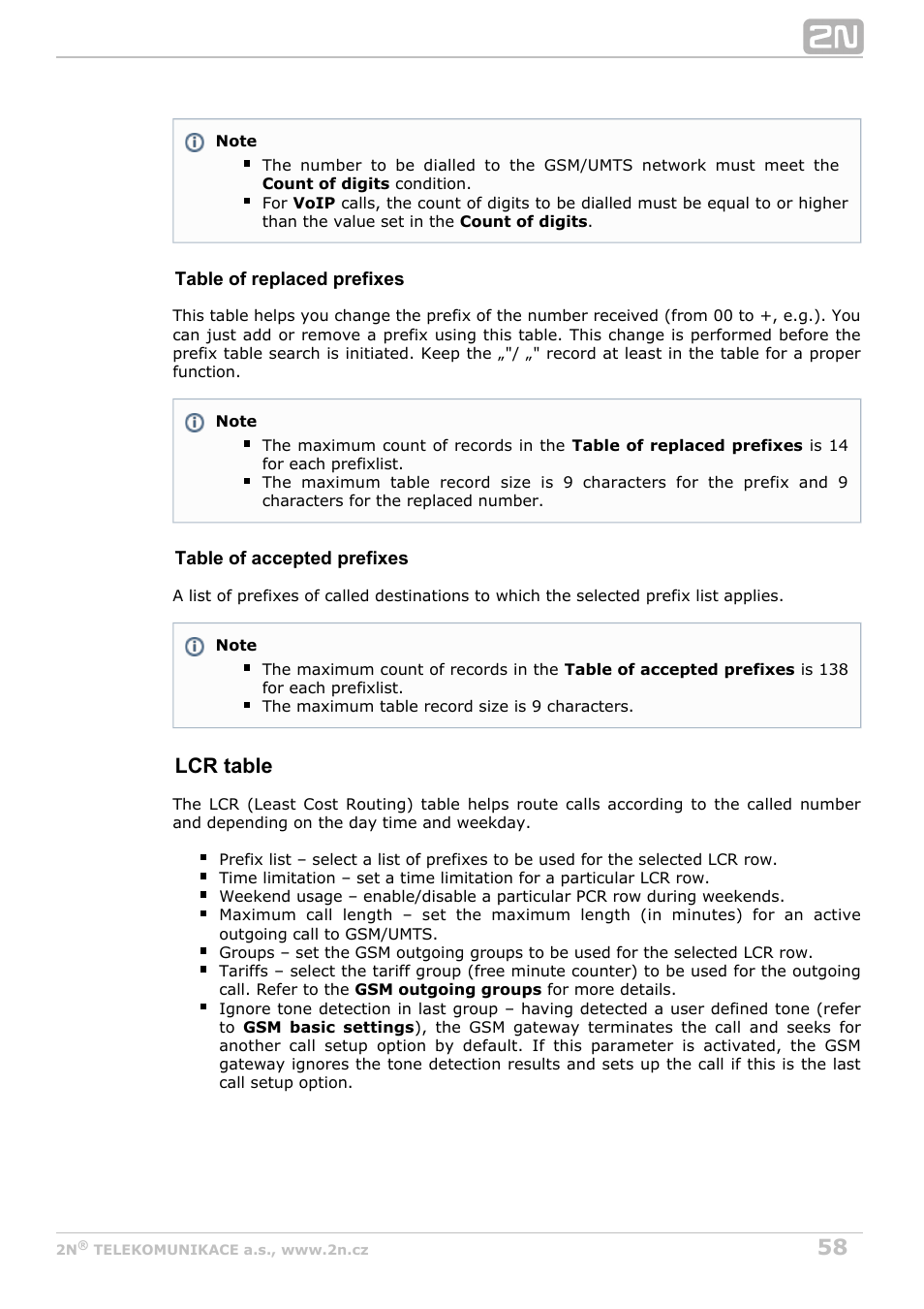 Lcr table | 2N VoiceBlue Next v3.7 User Manual | Page 58 / 111