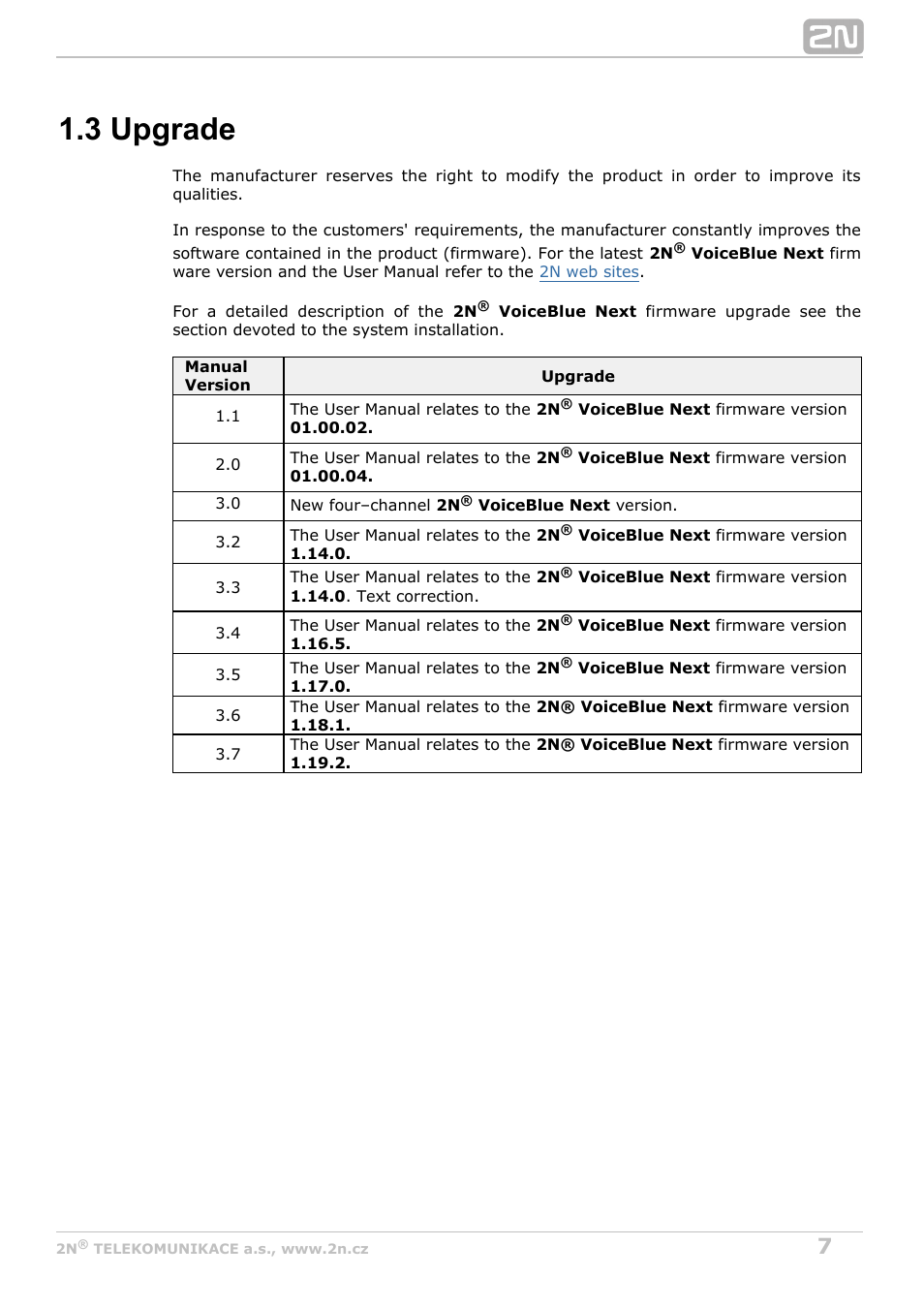 3 upgrade | 2N VoiceBlue Next v3.7 User Manual | Page 7 / 111