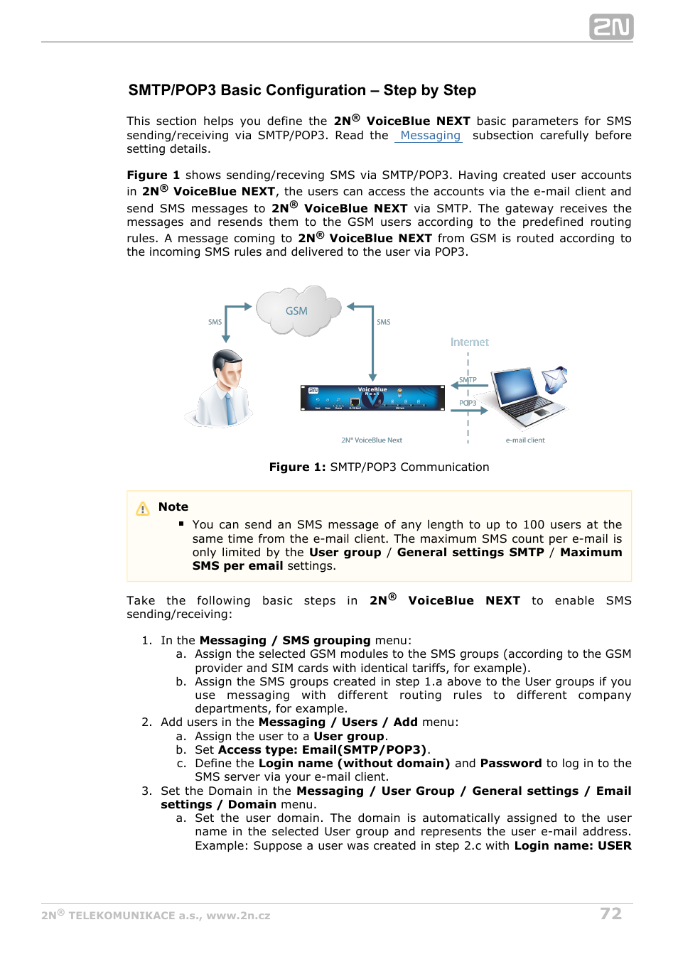 Smtp/pop3 basic configuration – step by step | 2N VoiceBlue Next v3.7 User Manual | Page 72 / 111