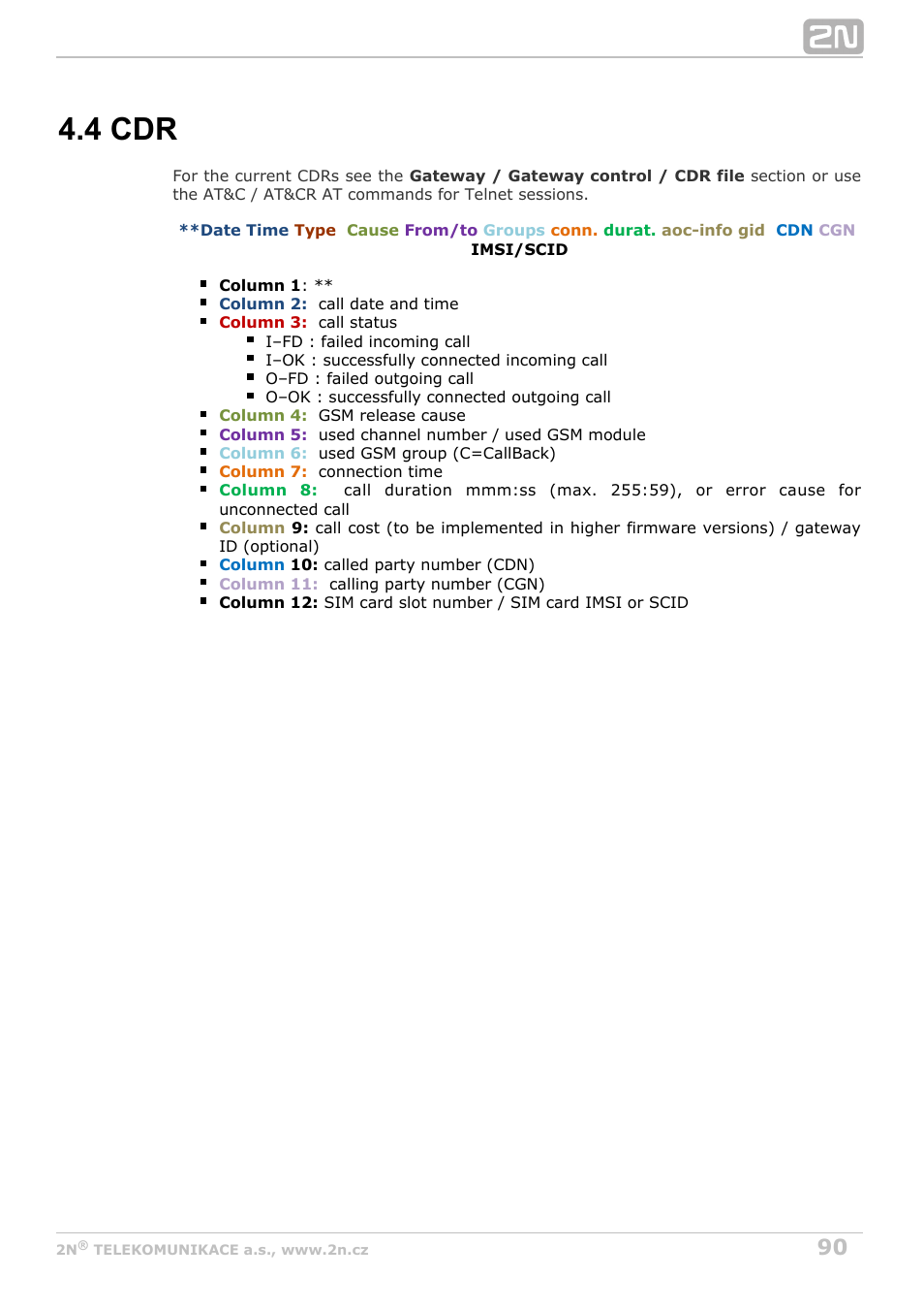 4 cdr, 4 cdr line description | 2N VoiceBlue Next v3.7 User Manual | Page 90 / 111